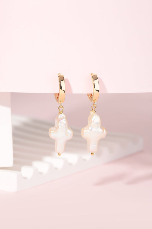 Cross Pearl Hoop Earrings - May-Lynn Jewelry